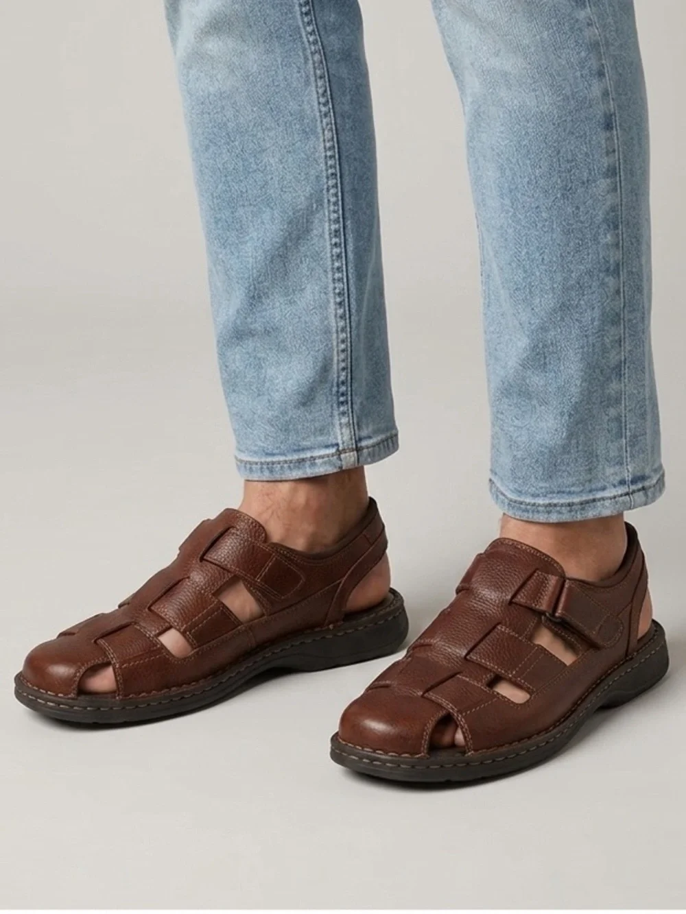 Nunn Bush Closed Toe Brown Leather Fisherman Sandals